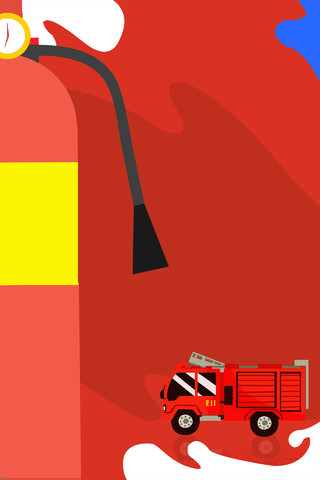 红色卡通灭火器消防员全国消防日展板背景